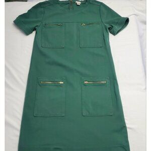 J.Crew Green Zip Pocket Shift Dress | Workwear Office Minimalist | Size 6